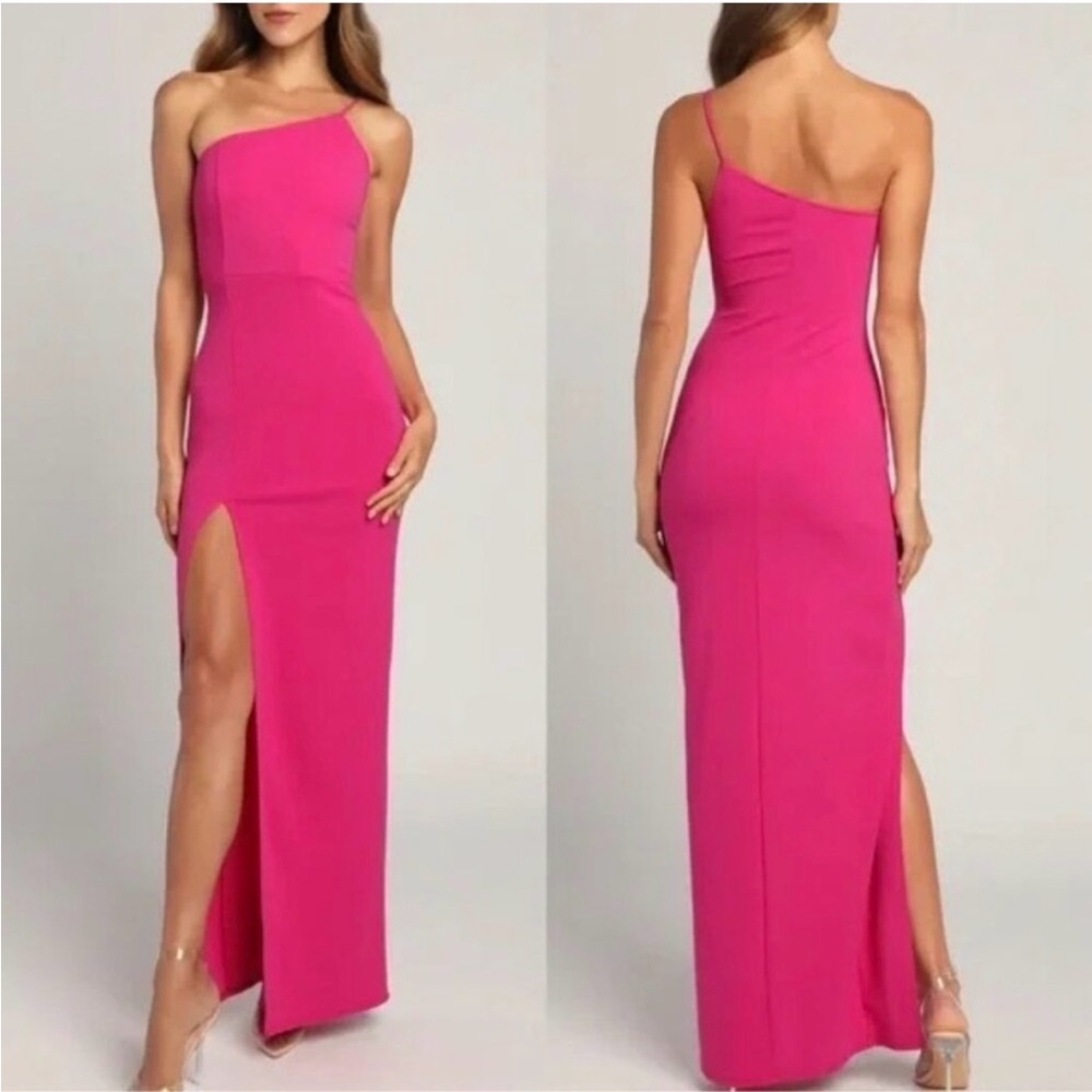 Lulus Keeper of My Heart Magenta One-Shoulder Maxi Dress (M)